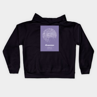 City map in purple: Albuquerque New Mexico, USA with retro vintage flair Kids Hoodie